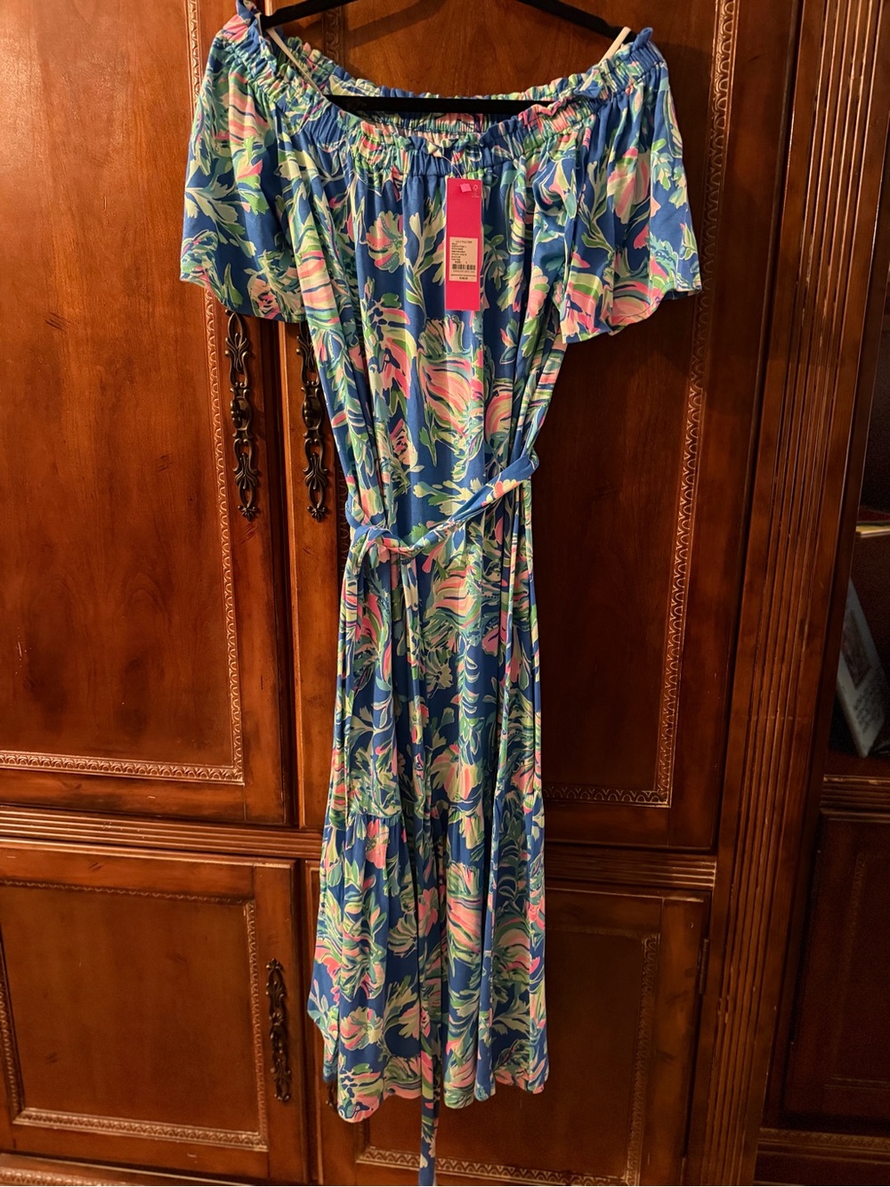 Lilly Pulitzer Blue Floral Off-Shoulder Midi Dress